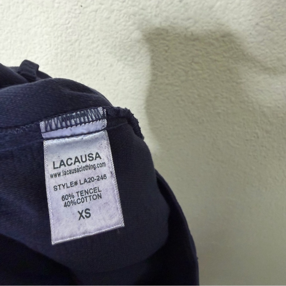 LACAUSA Echo Trousers Pleated Cotton‎ Navy Blue Wide Leg Women’s Size XS - Picture 6 of 7